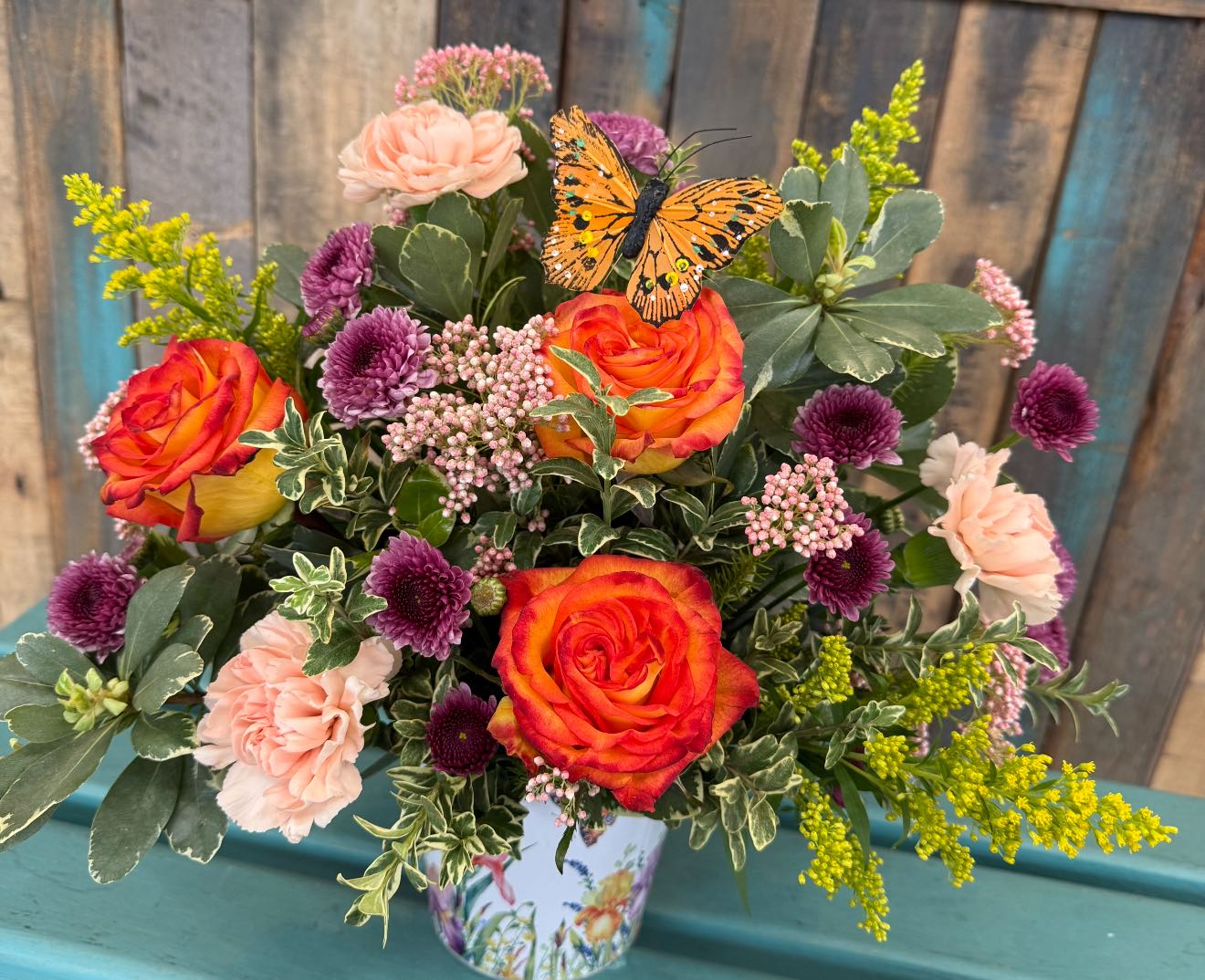 Beautiful fresh flower arrangement with colorful seasonal blooms