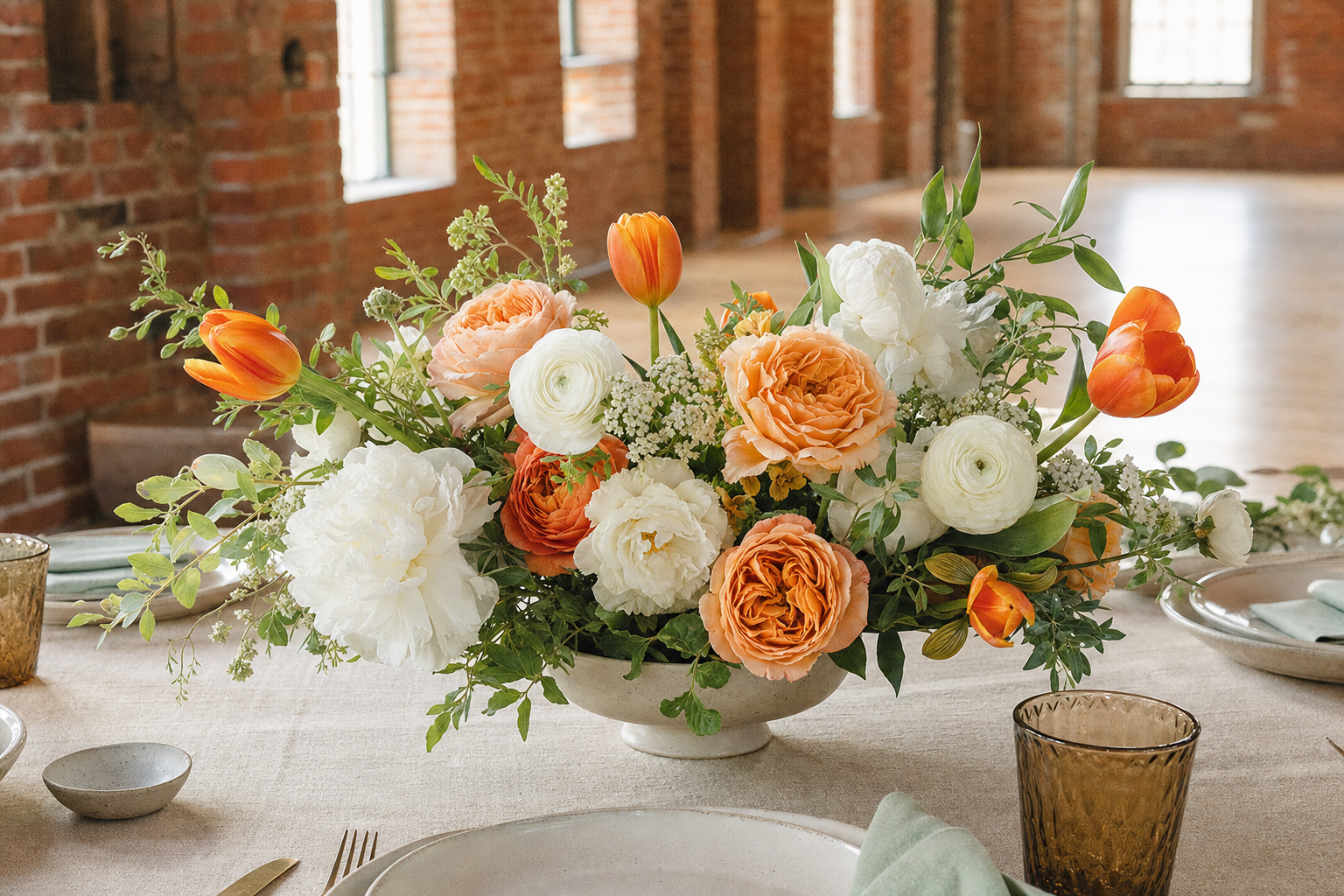 Fresh colorful flower arrangement displayed in a bright setting